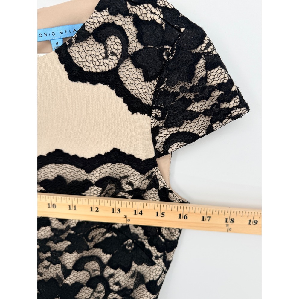 Antonio Melani Black Cream Floral Lace Cap Sleeve Sheath‎ Dress Size 4 - Picture 11 of 14